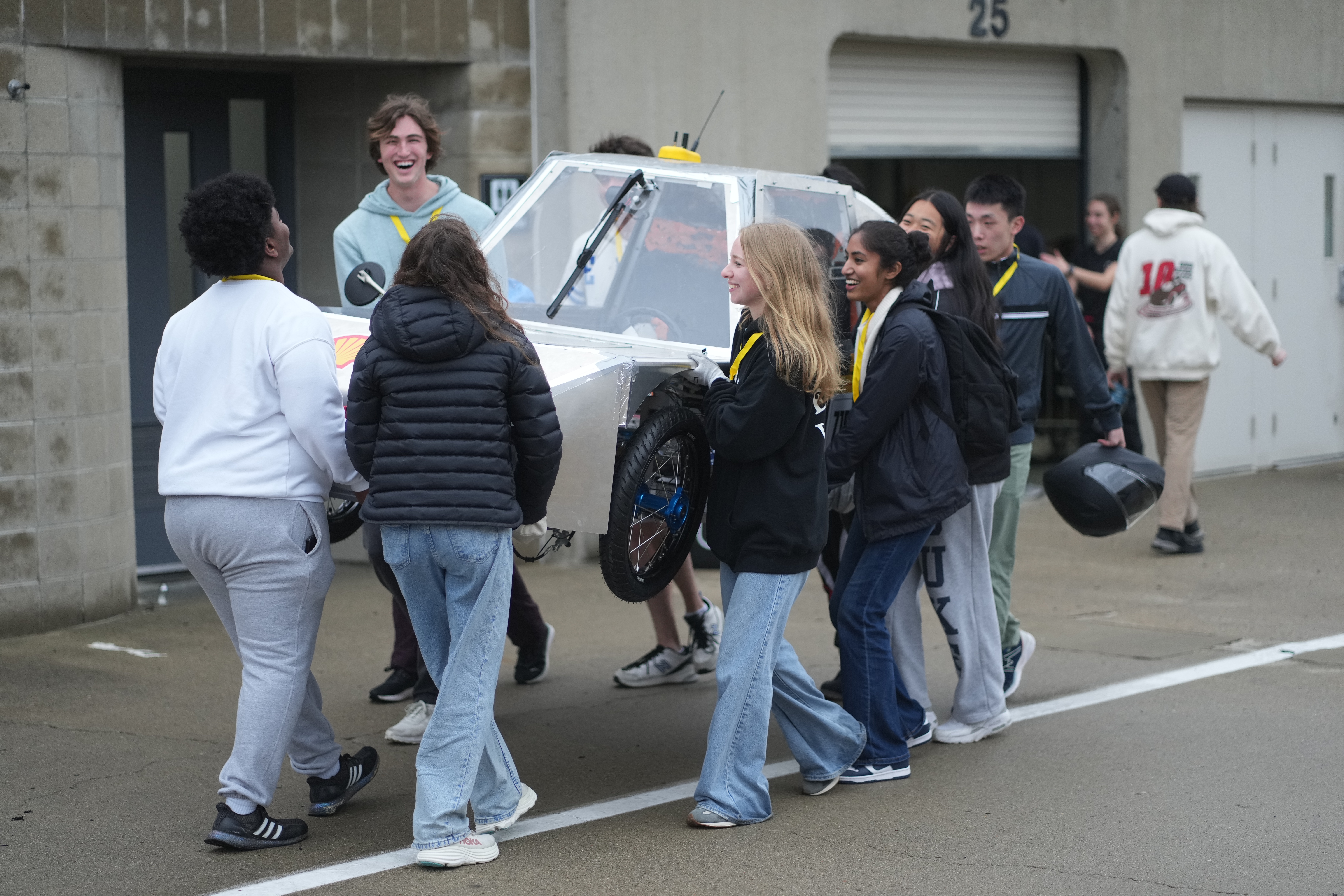Composites crew with a vacuum-bagged layup
